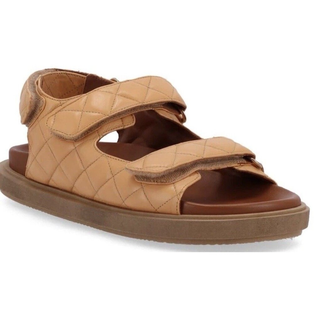 ALOHAS Quilted  Hook & Loop Sandals 6 Eu36 tan Camel Platform Made in Spain